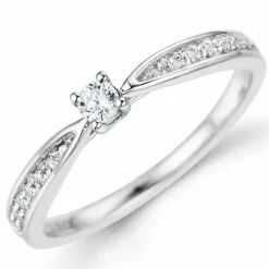 Rund diamantring i 14 karat hvidguld 0,14 ct