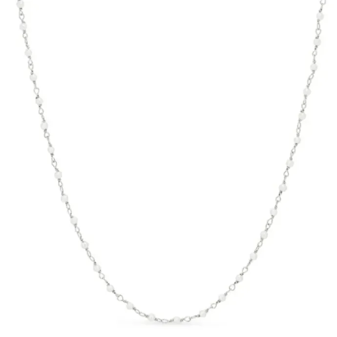 Rund hvid perle halskæde i sølv 40 cm + 5 cm x 2,7 mm