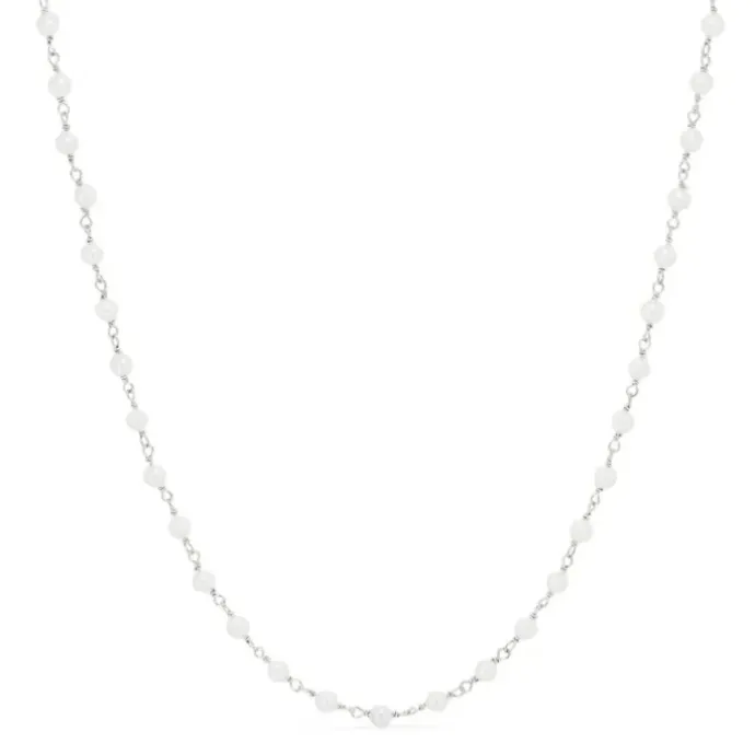 Rund hvid perle halskæde i sølv 40 cm plus 5 cm x 3,3 mm