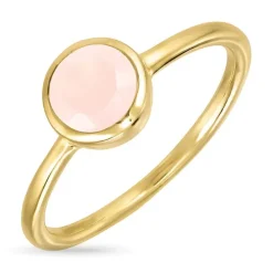 Rund rosa krystal ring i forgyldt sølv