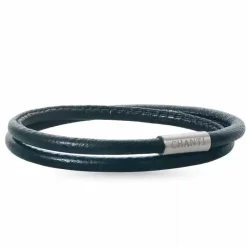 Rund sort læder armbånd i stål x 4 mm