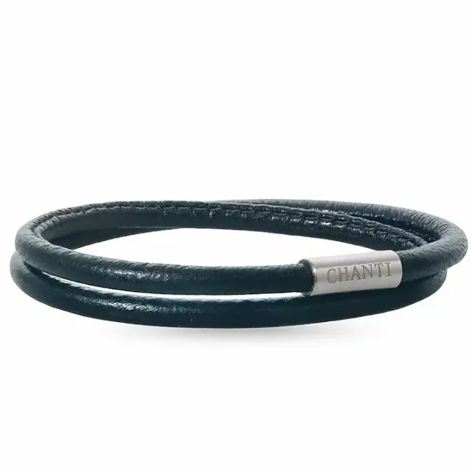 Rund sort læder armbånd i stål x 4 mm