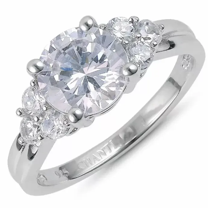 Rund zirkon ring i sølv