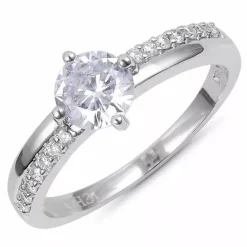 Rund zirkon ring i sølv