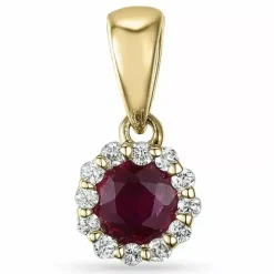 Rundt rubin diamantvedhæng i 9 karat guld 0,07 ct 0,38 ct