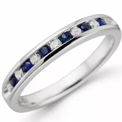 Safir brillantring i 14 karat hvidguld 0,17 ct 0,14 ct