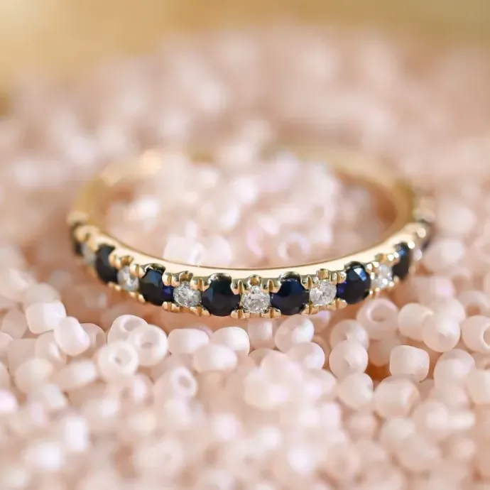Safir diamantring i 14 karat guld 0,128 ct 0,513 ct