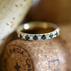 Safir diamantring i 14 karat guld 0,128 ct 0,513 ct