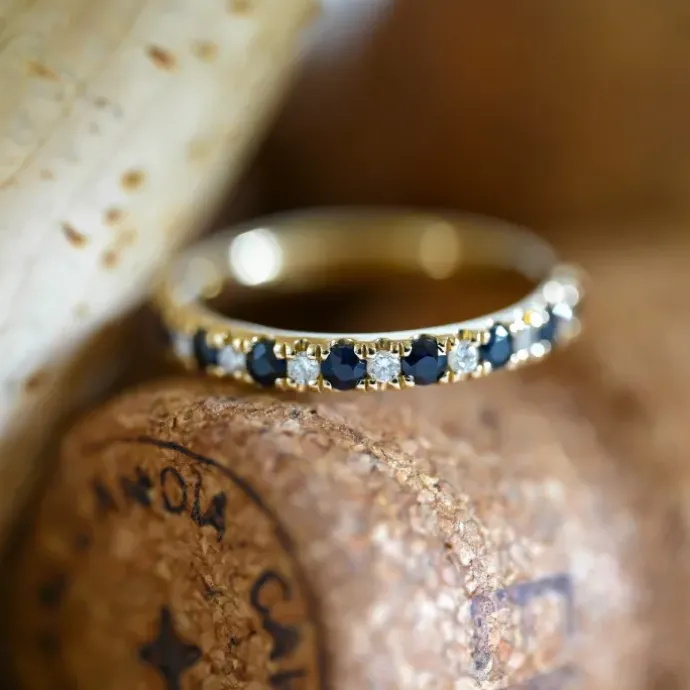 Safir diamantring i 14 karat guld 0,128 ct 0,513 ct