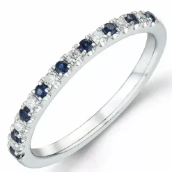 Safir diamantring i 14 karat hvidguld 0,19 ct 0,10 ct