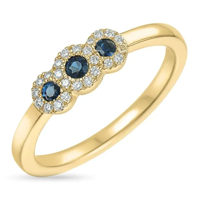Safir diamantring i 14 karat guld 0,10 ct 0,20 ct