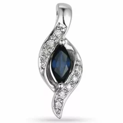 Safir diamantvedhæng i 14 karat hvidguld 0,04 ct 0,34 ct