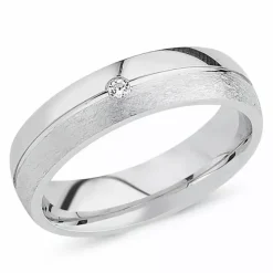 Sandblæst zirkon ring i rhodineret sølv