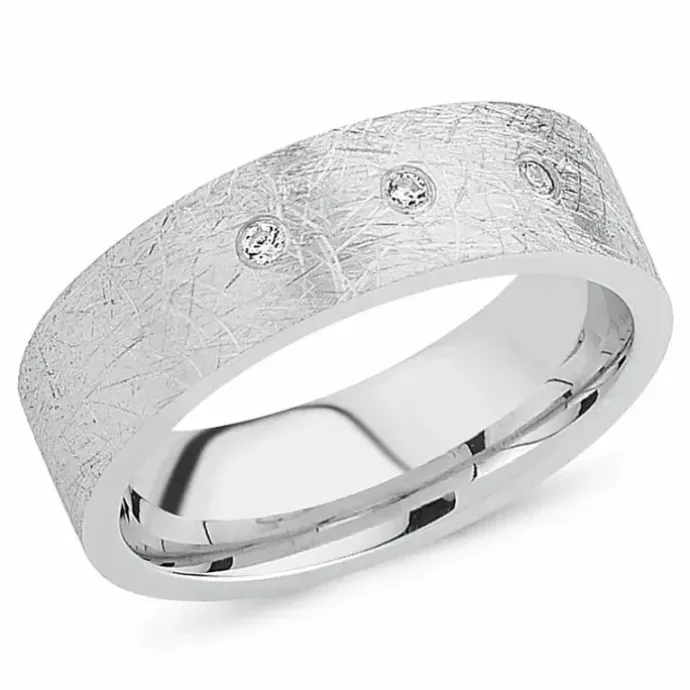 Sandblæst zirkon ring i rhodineret sølv