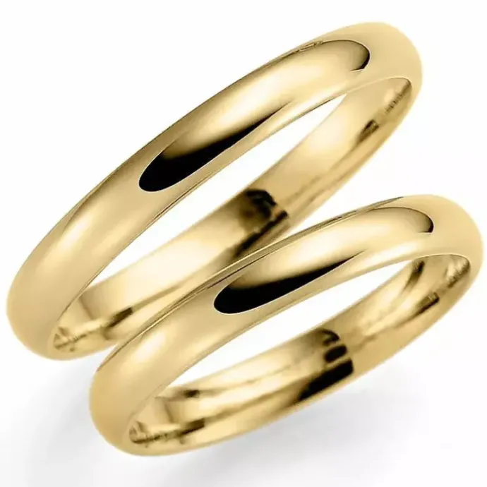 Smalle 3 mm vielsesringe i 9 karat guld - sæt