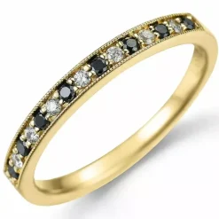 Sort alliancering i 14 karat guld 0,09 ct 0,10 ct