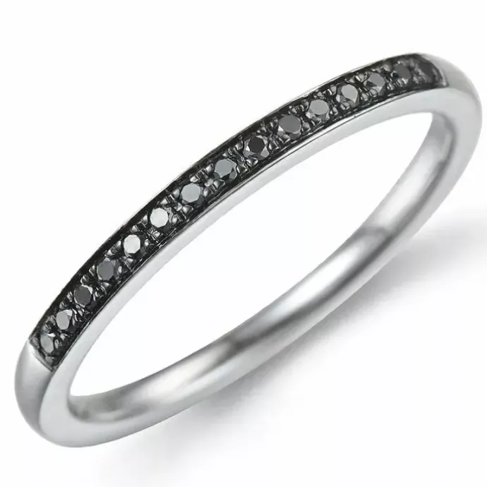 Sort diamant ring i 14 karat hvidguld 0,09 ct