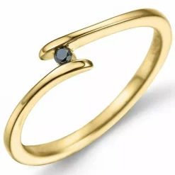 Sort diamant ring i 9 karat guld 0,02 ct
