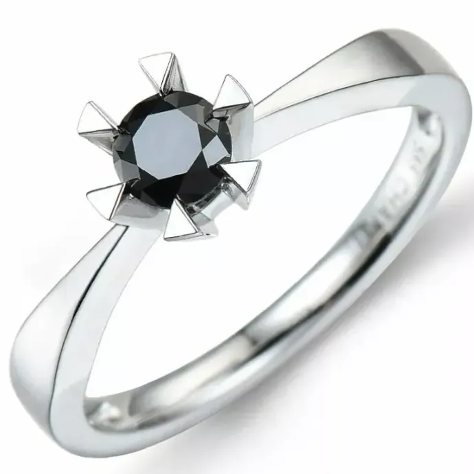 Sort diamant solitairering i 14 karat hvidguld 0,50 ct