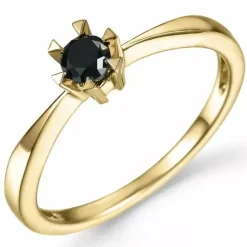 Sort diamant solitairering i 14 karat guld 0,21 ct