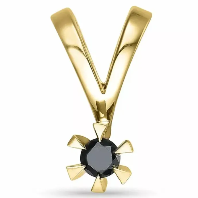 Sort diamant vedhæng i 14 karat guld 0,10 ct