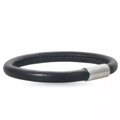 Sort læder armbånd i stål x 6 mm