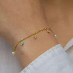 Sten armbånd i forgyldt sølv x