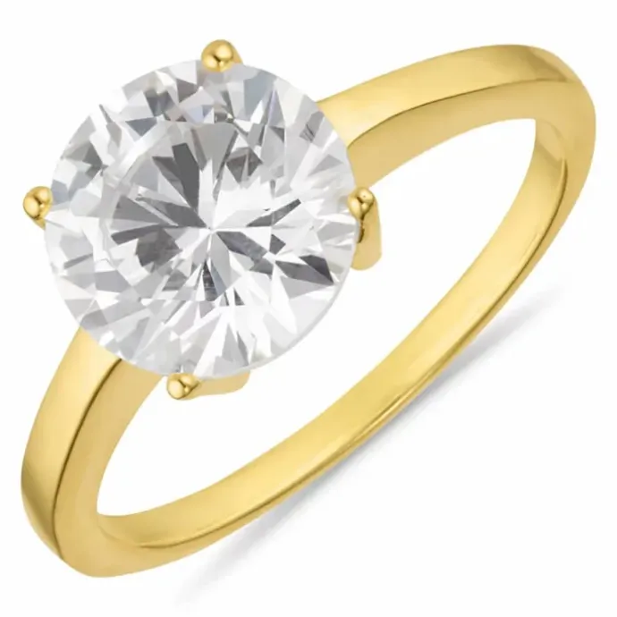 Stor rund zirkon ring i forgyldt sølv