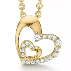 Støvring Design hjerte vedhæng med halskæde i 8 karat guld med forgyldt sølvhalskæde hvid zirkon