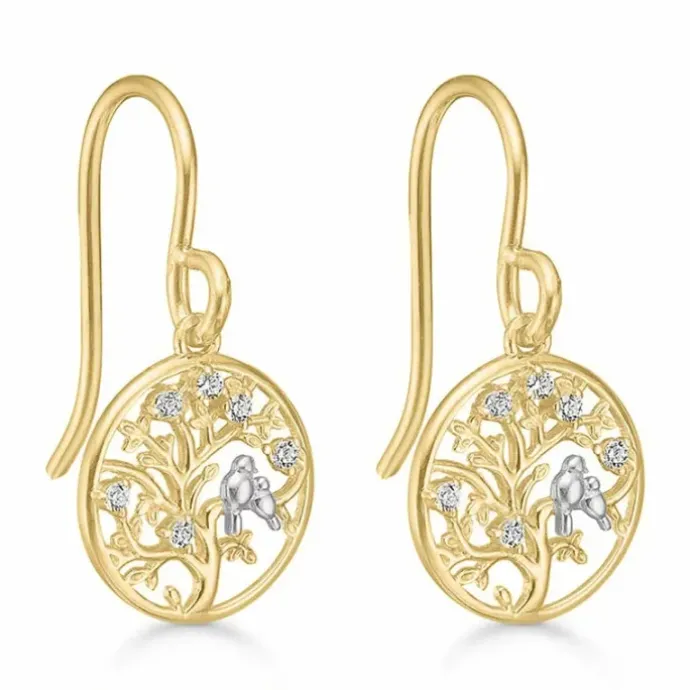 Støvring Design livets træ zirkon øreringe i 8 karat guld hvid zirkon