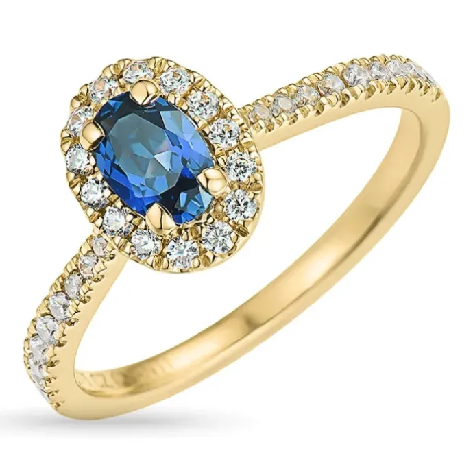 Syntetisk safir guldring i 9 karat guld