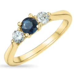 Syntetisk safir guldring i 9 karat guld
