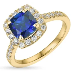 Syntetisk safir ring i 9 karat guld