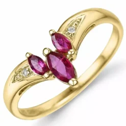 V rubin diamantring i 9 karat guld 0,01 ct 0,54 ct
