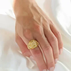 Vandfast zirkon ring i forgyldt stål