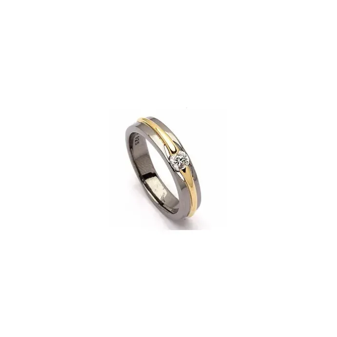 Zirkon ring i sort rhodineret sølv med forgyldt sølv